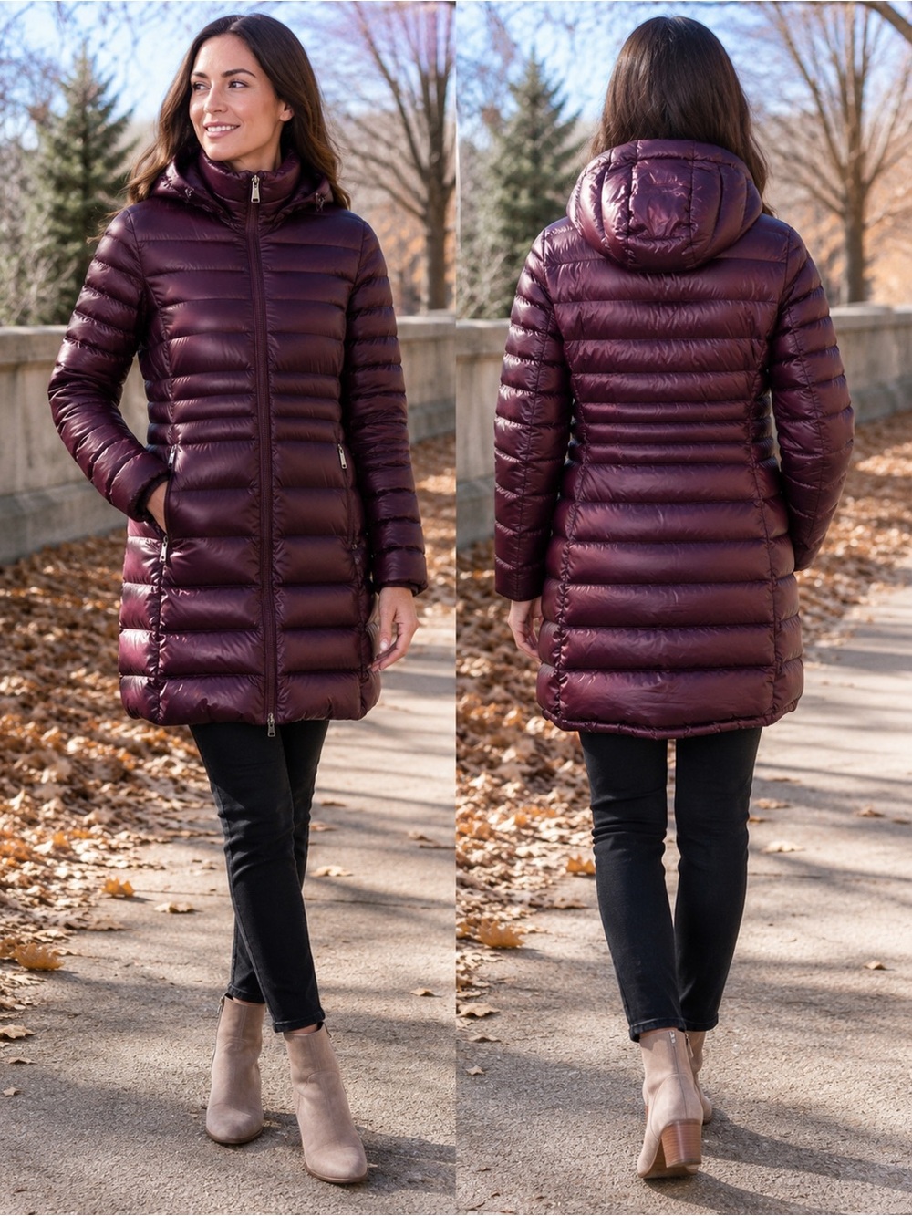Andrew Marc Burgundy Goose Down Quilted Hooded Puffer Coat Women’s XL